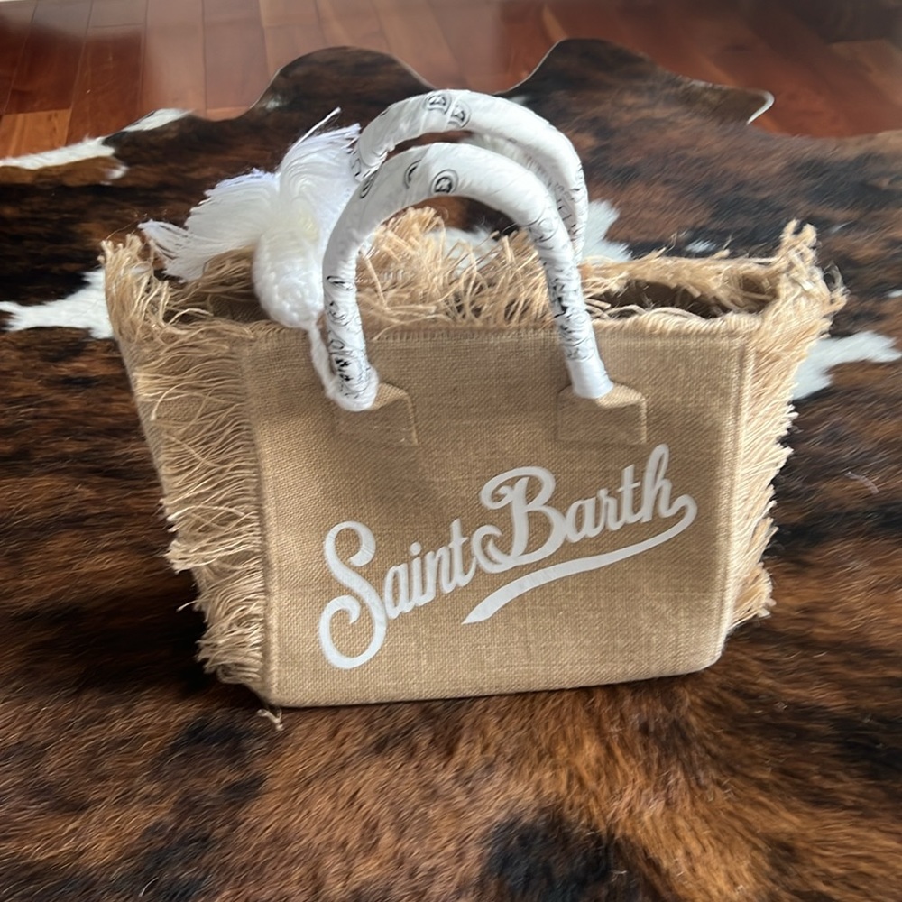 Luna Sarah Large Natural burlap (jute) bag purse tote St Barth design. New!